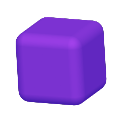 Purple 3D rounded cube with soft edges against a white background.