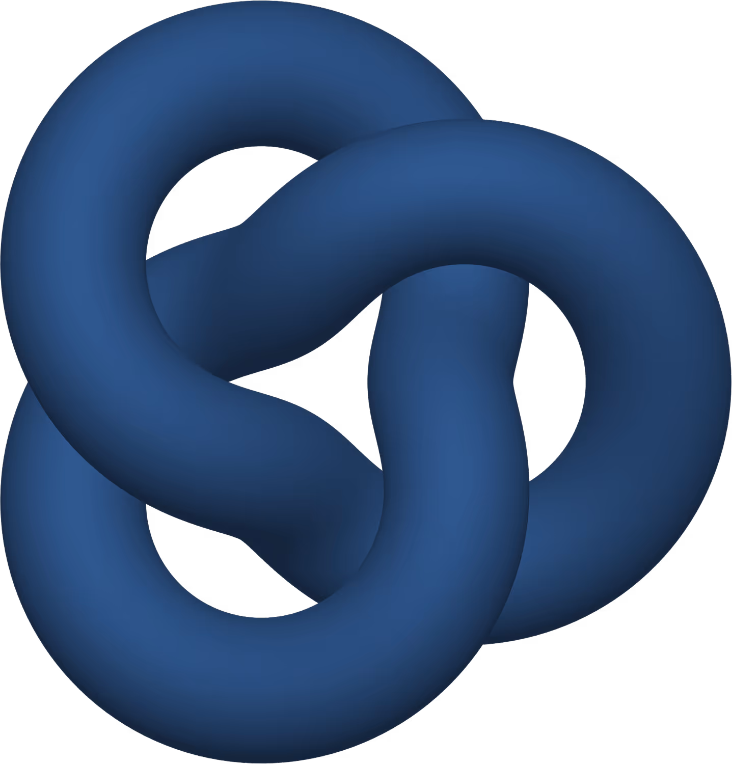 Blue 3D torus knot with smooth shading on a transparent background.